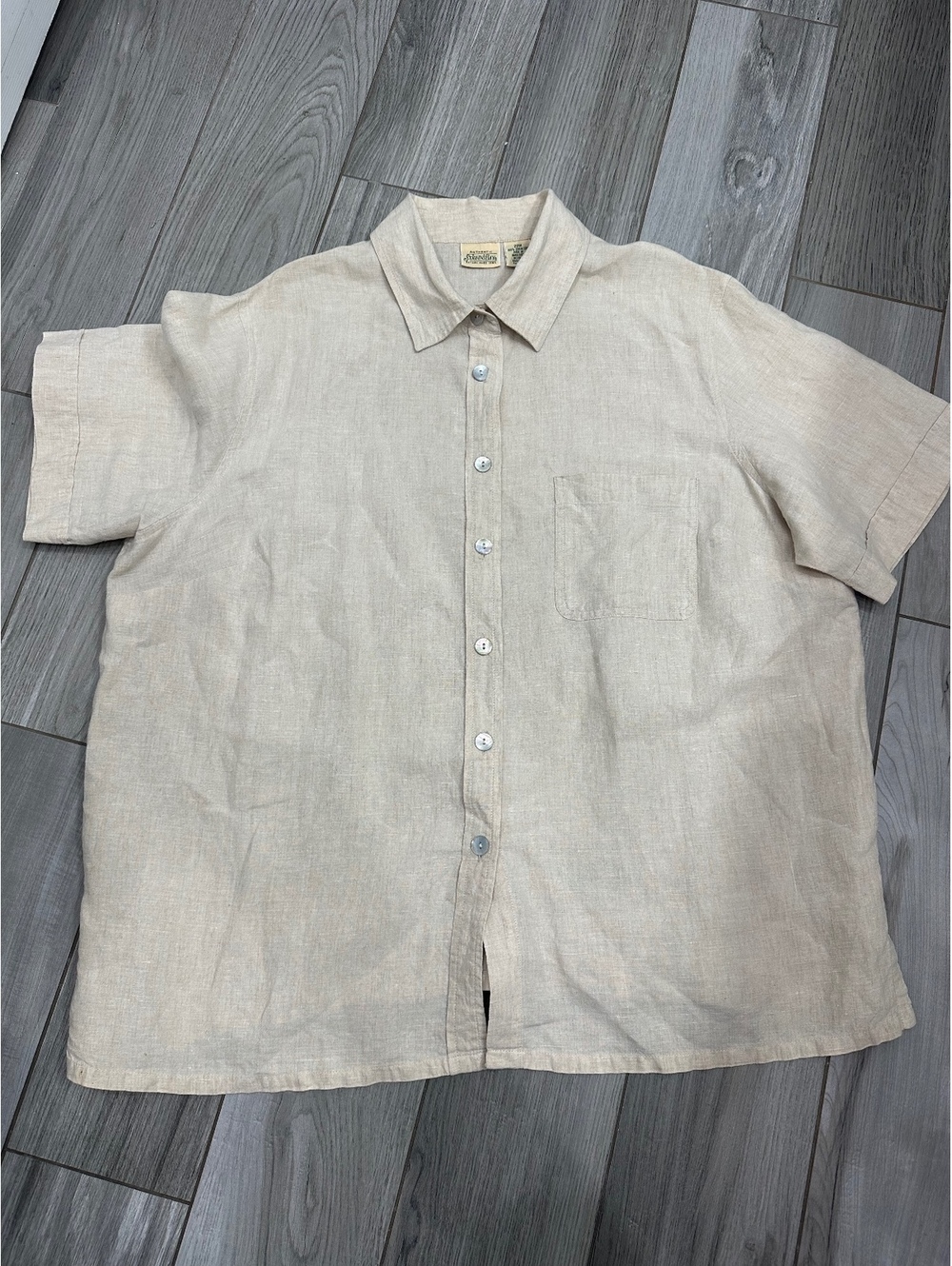 St. John's Bay Authentic 100% Linen Short Sleeve Button-Up Shirt Beige Size 20W